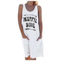 브랜드없음 여자 편지 인쇄 민소원 드레스 라운드 넥 포켓 드레스