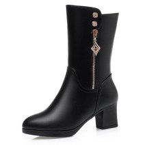 Comemore-모피 가죽 롱 부츠 여성용 따뜻한 하이힐 모피 라이딩 슈즈 41 42 43 겨울, 02 with plush mid heels