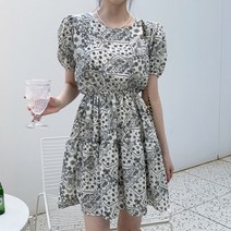 네쥬 여성 봄 여름 라운드 퍼프 예쁜 미니 원피스