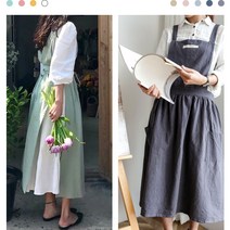 린넨앞치마 코튼 카페 공방 주방 어린이집 작업용 원피스형 에이프런 허리끈 프릴 예쁜 앞치마제작 원피스앞치마, A포켓 앞치마 네이비