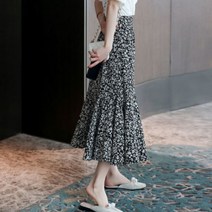 KL collection 여성 플라워 플레어 롱 스커트