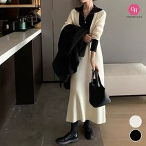 시크힐즈 배색필드 니트 스웨터 롱 원피스 00602