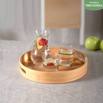 티비엠코리아 원목 쟁반 대나무 원형 우드트레이 손잡이 나무 카페쟁반