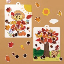 민화샵 가을 나뭇잎 종이액자 (2종중 택1) 가을만들기 diy 페이퍼아트 허수아비 액자만들기, 가을 나뭇잎 종이액자_허수아비