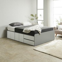 히트 엔디가구 퀸침대 라운드 우서랍&벙커 수납침대 +고급 본넬 매트리스 세트, 그레이화이트