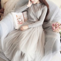 샤 니트 쉬폰 레이어드 원피스 (스몰웨딩 드레스 레이스원피스 하객원피스 4col dclo10)