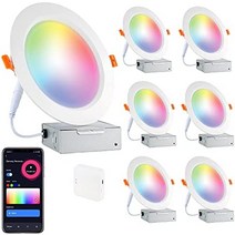 스마트 홈 기기 기기 매입형 조명 6인치 Wi-Fi 색상 변경 led 매입형 조명 16w 1100루멘 원격 다운라이트 정션 박스 포함 Alexagoogle 호환 가능, 6 팩