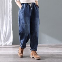 빅사이즈슬랙스 복고 빈티지 털추가 청바지 여성루즈핏 오버사이즈 보온 면바지 겨울 두꺼운 아우터 롱배기바지