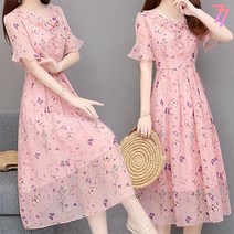 77우먼스 여성 잔나비원피스 봄 여름 꽃무늬 쉬폰 빅사이즈 롱원피스 옆지퍼 원피스 드레스 잔나비 데일리룩 데이트룩 코디 이월 이월상품 [리현커머스]