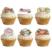 48 Christmas Vintage Stand Up Pre-cut Edible Wafer Paper Cake Toppers Decorations, 1