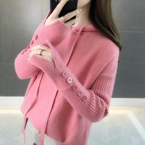 가을 겨울 후드 여성 스웨터 탑스 풀오버 니트웨어 단색 캐주얼 숏 코트
