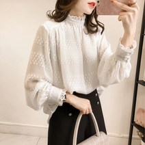 패션고리 여성 레이스넥 루즈핏 블라우스 B1013