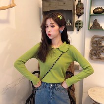 올리브색 그린색 초록색 겨자 아보카도 녹색 스웨터 긴팔