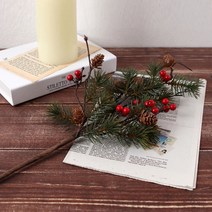 크리스마스 레드 베리 솔잎 꽃 가지 조화 픽 2종, 솔잎 꽃가지