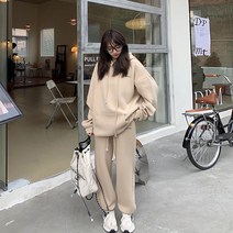 위위브렌 여성 루즈핏 후드 기모 캐주얼 바지 상하의 세트 트레이닝복 세트