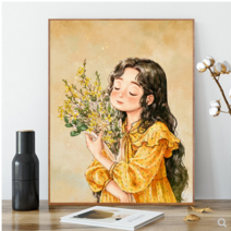 MINJING 3D전체DIY 큐빅 보석 십자수세트 만화 귀여운 소녀과 꽃들 취미생활 비즈십자수 집들이 선물 생일, 1세트, 50x65cm