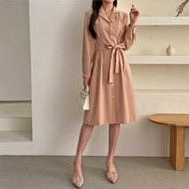 셀러허브(잡화) 여자 하객 교생 비서 페미닌 A라인 허리벨트 원피스