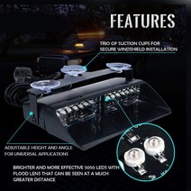 차량용 경광등 싸이키 16LED 경찰 조명 자동차 LED 스트로브 빛 12V 레드/블루 앰버/화이트 앞 유리 경고 신호 램프 플래시 대시 비상 사태, [06] 16LED red, 1개