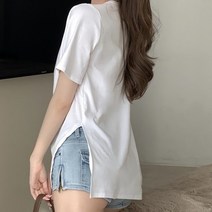 여성 센스 사선 오프라인 루즈 반팔 상의 티셔츠.디작소