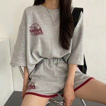 주디앤 여성 아워 배색 코튼 반팔 트레이닝 세트