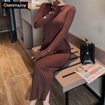 퀸앤조이 미녀44 소매단추 골지 니트 원피스***판매자 퀸앤조이***