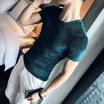 여름 타입 스키니핏 벨벳 실얼음 배기 얇은 남성 슬림 조남 반소매셔츠