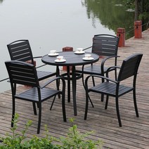 야외 테이블 원목 세트 의자 벤치 라탄 커피숍 데크 카페 정원 옥상 테라스 방수 편의점 쇼파, 의자 4개 + 80cm 원형