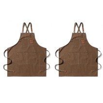 라이프핵 남녀공용 고급 재질 캔버스 바리스타 미용실 포켓 앞치마 2개입, 브라운+브라운