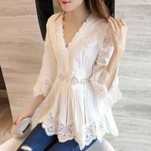 [바니드] 여성 여자 날씬뒷태 레이스 블라우스 여신블라우스 봄신상 0067