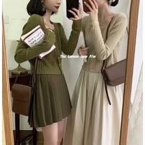 BANHANY [당일발송]누오 슬림 골지 골드버튼 스퀘어넥 긴팔 니트 크롭 가디건 5color