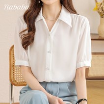 나바바 NB1524 여성 무지 심플 쉬폰 반팔 셔츠