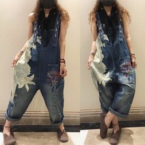 여름 신축성 캐릭터 패치 빅사이즈 독특한 캐주얼 나들이 반바지 여자멜빵바지 얇은