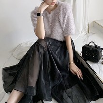 반짝 글로시 언발 셔링 스커트