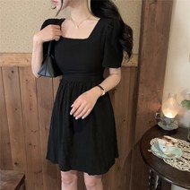 Tamina 미니원피스 여름 프렌치 미니멀 화이트 스트랩 허리 조임 슬림해 보이는 네크라인 퍼프 원피스