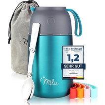 독일 밀루 보온통 Milu 450 650 800 ml 스테인레스 스틸 보온 보냉 식품 용기 이유식 음식 따뜻한 보관 온열 도시락 휴대용 접이식 스푼 포함 보온병 죽통 이유식통 국통, 450ml, 청록