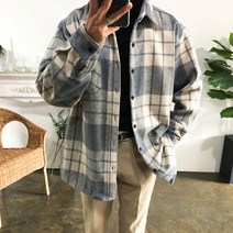 웨일즈 오버핏 두툼 소프트 울 빅 체크 긴팔 카라 셔츠(2 Color)95~105