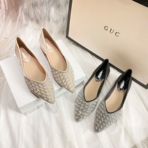 HBorui 하이힐 여성 스팽글 큐빅 통굽 단화 빅사이즈 여성화 3cm