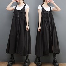 도니와 여성 앞지퍼 스모킹원피스 블랙멜빵 롱원피스 몸매커버 편한원피스 기본원피스 예쁜멜빵 예쁜원피스 빅사이즈원피스 임산부원피스 데일리룩 출근패션 빈티지원피스 캠퍼스룩 플레어원피스