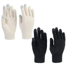 DANMY 여성용 겨울 따뜻한 터치스크린 장갑 성인용 터치 스크린 플리스 안감 니트 스키 울 장갑, 2pair - Beige & Black