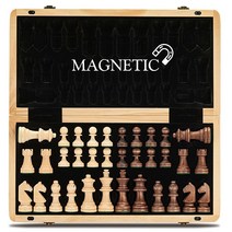 A&A 38.1cm(15인치) 접이식 나무 자석 체스 세트 7.6cm(3인치) 킹 높이 스톤튼 피스 포함 - 마호가니 및 메이플 인레이 소나무 상자 671819, Magnetic/Walnut Inlay