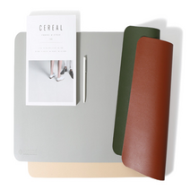 가죽 양면 데스크패드 매트 장패드 사무실 꾸미기 데스크테리어 책상 깔판 깔개 커버 덮개 보호 와이드 테이블 책상판 오피스 사무실 공부방 학교 학원 게이밍 마우스, 그레이-카키