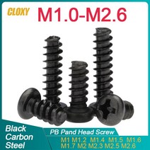 500/ 200/ 100pcs M1 M1.2 M1.4 M1.5 M1.6 M1.7 M2 M2.3 M2.6 PB 팬 헤드 검정색 전자 소형 나사 크로스 셀프 태핑 나사, 10mm, M1(500개)