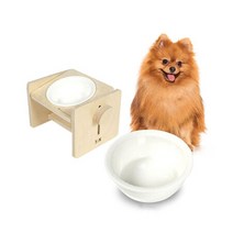 강아지밥그릇 디엘르 몽트 1구 원목 식기테이블, 내추럴