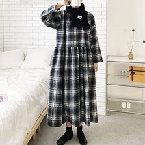 베시시걸 빈티지 올라 체크 루즈핏 롱원피스 빅사이즈 데일리원피스 임부복