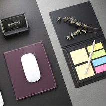 가죽 마우스 패드 겸용 접착 메모지 오피스메모 가죽메모패드 데일리메모패드 데스크소품, 블랙