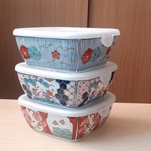 [2HOT] 하코야 사각나눔 도자기찬통 (대) 4칸, 4칸 나눔 빨간꽃