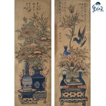 기명화조도 2폭 병풍 1 민화 도안 본그림 민화그리기 공모전 취미 원데이클래스 컬러링 본, 기명화조도 2폭 병풍(2), 일반용지(얇은 백상지), 중형