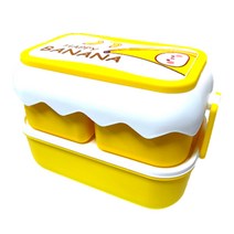 [모사찌] 캐릭터 2단 도시락+포크+숟가락 포함, 1개, 옐로우바나나