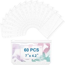 킥신 Qixin 60피스 A6 바인더 포켓 6홀 지퍼 폴더 투명 PVC 카드 루즈 리프 백 현금 봉투 예산 바인더용 방수 문서 파일 6링 노트북 플래너 인서트용, A6 60PCS