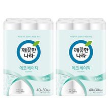깨끗한나라 에코 베이직 화장지 40m, 2팩, 30롤